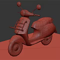 Turquoise Vintage Scooter With Brown Seat Round Mirrors And Beige Wheels