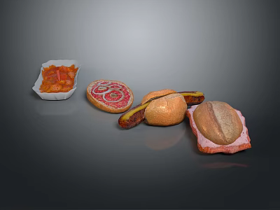 Delicious Assorted Food Display With Fresh Bread Sliced Meat And Jelly 3d model