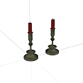 Two Vintage Candle Holders With Red Candles On White Background