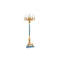 Ornate Golden Floor Lamp With Multiple Arms And Blue Decorative Column For Elegant Home Lighting