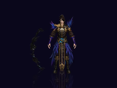 Game And Movie Character In Ornate Purple And Gold Costume With Feathered Wings And Bow 3d model