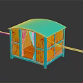 Traditional Palanquin Model With Blue Roof Yellow Body And Red Patterns And Wooden Carrying Poles