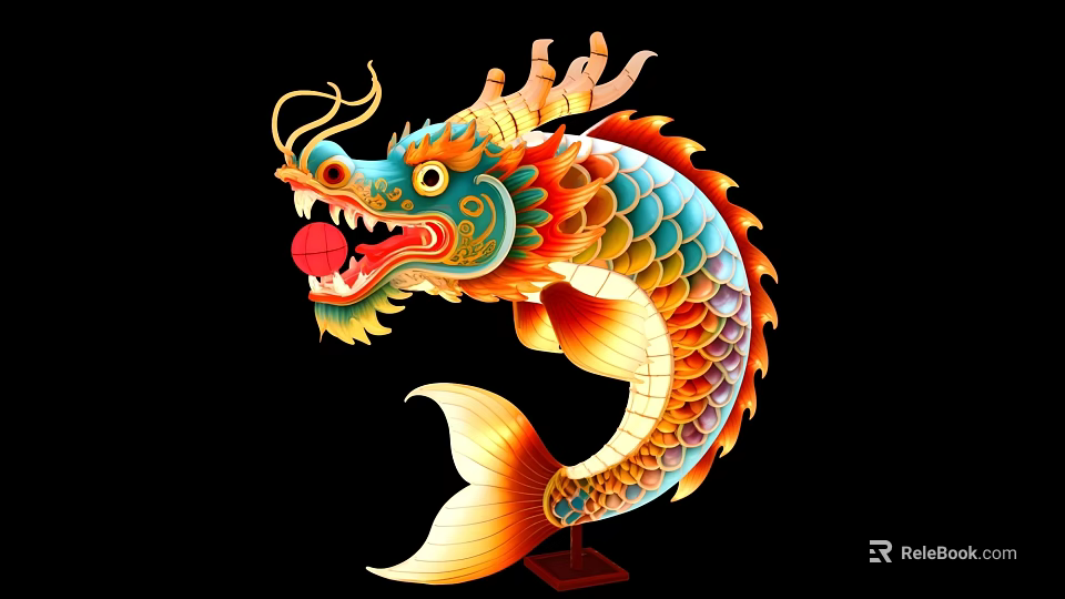 Colorful Traditional Dragon Lantern Art Installation With Vibrant Cultural Decorative Design 3d model 