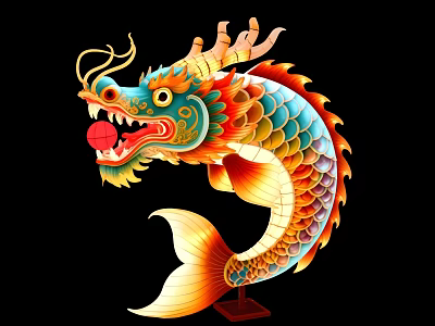 Colorful Traditional Dragon Lantern Art Installation With Vibrant Cultural Decorative Design 3d model