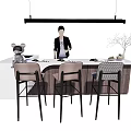 Modern Bar Counter Design With Stylish Stools Hanging Light And Decorative Elements 3d model