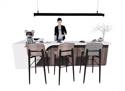 Modern Bar Chair Combination Simple Bar Decoration Bar Chair Chandelier Decoration 3d model