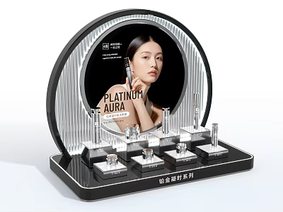 Platinum Aura Perfume Cosmetics Display Stand With Mirror And Luxury Bottles 3d model