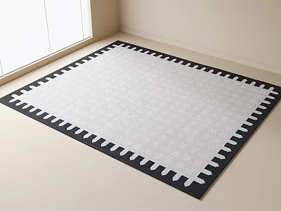 Gray And Black Square Carpet With Zigzag Border On Living Room Floor 3d model