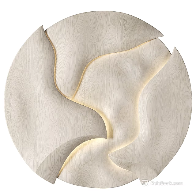 Modern Circular Wooden Wall Decor With Curved Wave Design And Built In Lighting 3d model 