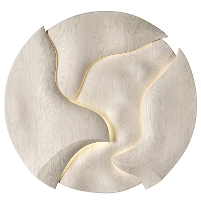 Modern Circular Wooden Wall Decor With Curved Wave Design And Built In Lighting 3d model