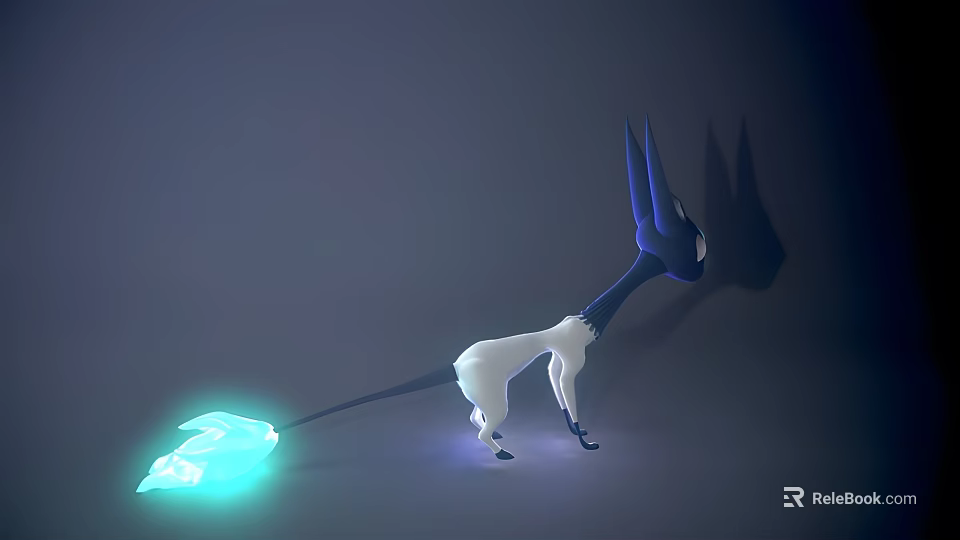 3D Rendered Reptile With Glowing Blue Tail And White Body On Gray Background 3d model 