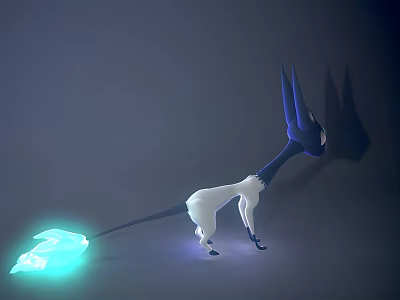 3D Rendered Reptile With Glowing Blue Tail And White Body On Gray Background 3d model