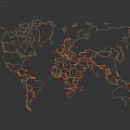 World Map Showing Global Illuminated Points and Red Highlighted China Region 3d model