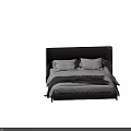 Modern Upholstered Double Bed With Dark Headboard Gray Bedspread And White Pillows 3d model