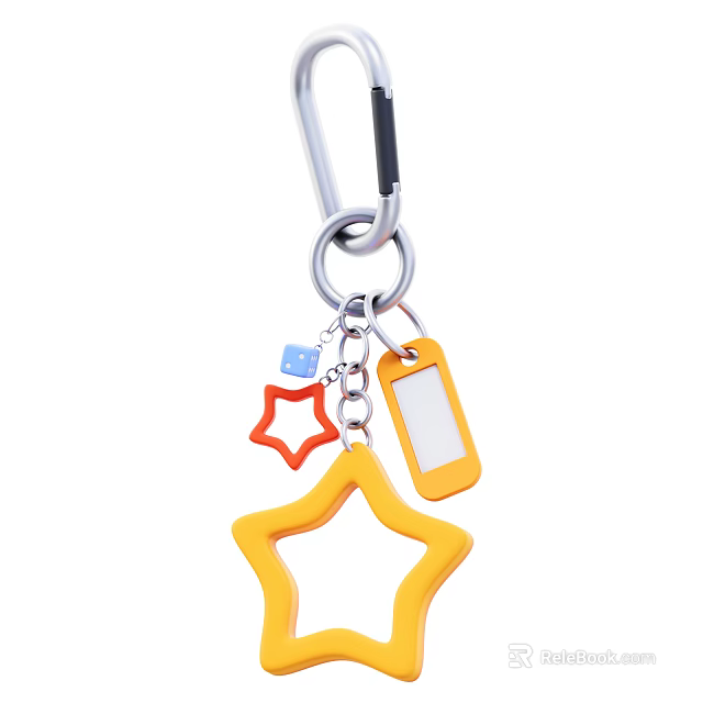 Colorful Decorative Ornament Set with Star Shaped Yellow Pendant Orange Tag and Blue Charm 3d model 