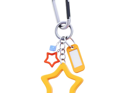 Colorful Decorative Ornament Set with Star Shaped Yellow Pendant Orange Tag and Blue Charm 3d model