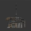 Industrial Rustic Structure With Windmill Metal Pipes Small Cabin And Platform