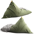 Green Corduroy Bean Bag Chair With Triangular Shape And Gray Accents 3d model