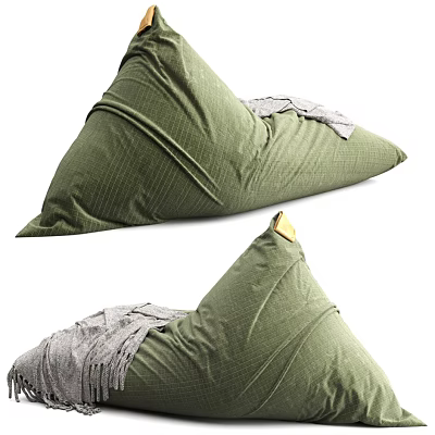 Green Corduroy Bean Bag Chair With Triangular Shape And Gray Accents 3d model