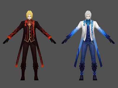 Game And Movie Characters With Blonde And White Hair In Red Black Blue Outfits 3d model