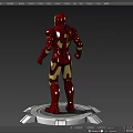 Iron Man Movie and Game Character with Red Gold Armor Standing on Black Base