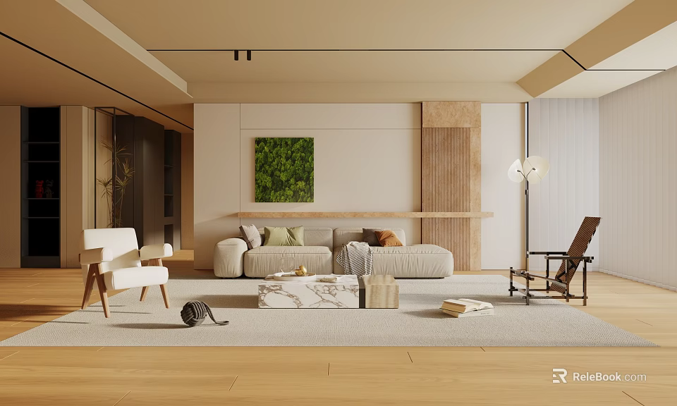 Modern Living Dining Room Interior With Sofa Armchair And Coffee Table Decorative Artwork 3d model 