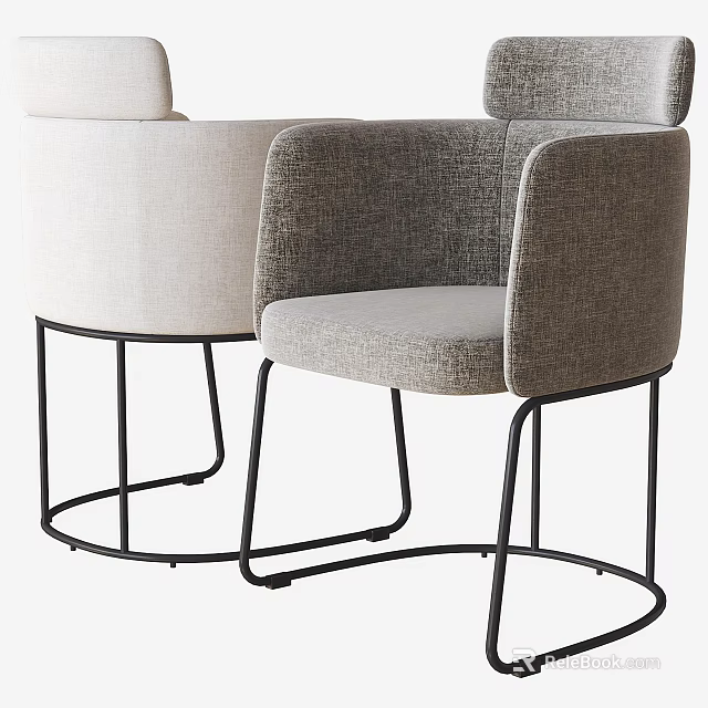 Modern Leisure Accent Chairs With Gray Beige Fabric And Black Metal Frame 3d model 