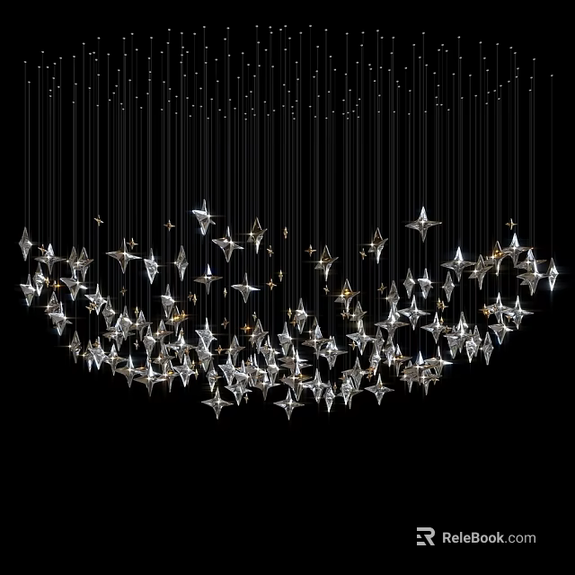 Elegant Star Shaped Chandelier With Many Hanging Strings Against Black Background 3d model 