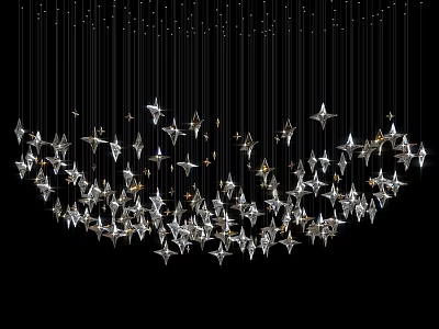 Elegant Star Shaped Chandelier With Many Hanging Strings Against Black Background 3d model