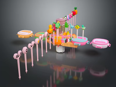 Vibrant Kids Tableware Set Featuring Fruit Pattern Plates Bowls Spoons And Forks 3d model