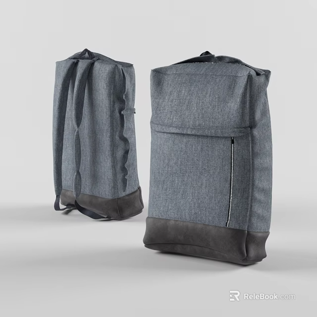 Gray Fabric Backpack With Zipper Closure Adjustable Straps And Reinforced Bottom 3d model