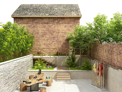 Village Courtyard Tea Room Courtyard Rural Courtyard Back Garden Tea Table Tea Room Outdoor Tea Room Balcony Outdoor Balcony Tiantai 3d model