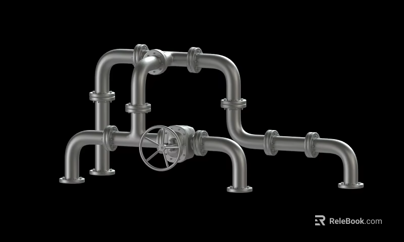 3D Rendered Industrial Metal Pipe System With Control Valve And Connected Pipes 3d model 