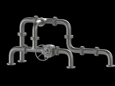3D Rendered Industrial Metal Pipe System With Control Valve And Connected Pipes 3d model