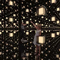 Art Installation With Illuminated Cubes Mirrored Reflections And People Interacting In Immersive Space 3d model