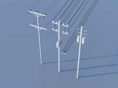 Industrial Equipment Featuring Tall White Electric Poles With Multiple Power Lines 3d model
