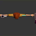 Red Haired Character With Extended Arms Orange Jumpsuit Microphone Camera Green Square Purple Device