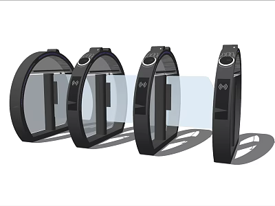 Modern Public Facility Automatic Entry Gates With Glass Panels And Sensors 3d model