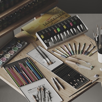 Paintset Brush Paint Palette 3d model