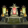 Cartoon Style Throne Scene With Decorative Steps Torches And Banners