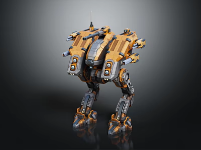 Intelligent Machine Bipedal Mech Robot Yellow Gray Armored Mechanical Structure Design 3d model