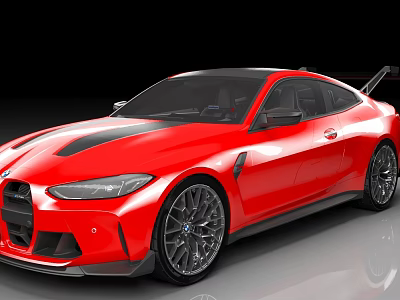 Red BMW Sporty Coupe With Black Wheels Rear Spoiler And Sleek Design 3d model