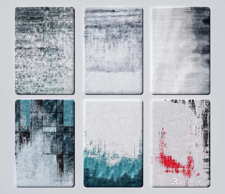 Modern Abstract Square Rugs Featuring Various Color Patterns And Textured Surfaces 3d model