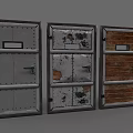 Three Vintage Industrial Style Doors With Metal Panels Rusted Details And Wooden Sections