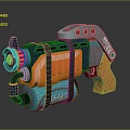 Futuristic Orange And Teal Weapon Pistol With Straps And Tank Design