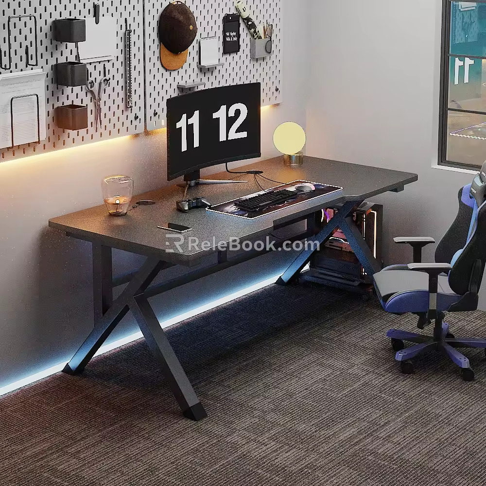 Modern Study Computer Desk Internet Red Style 3d model