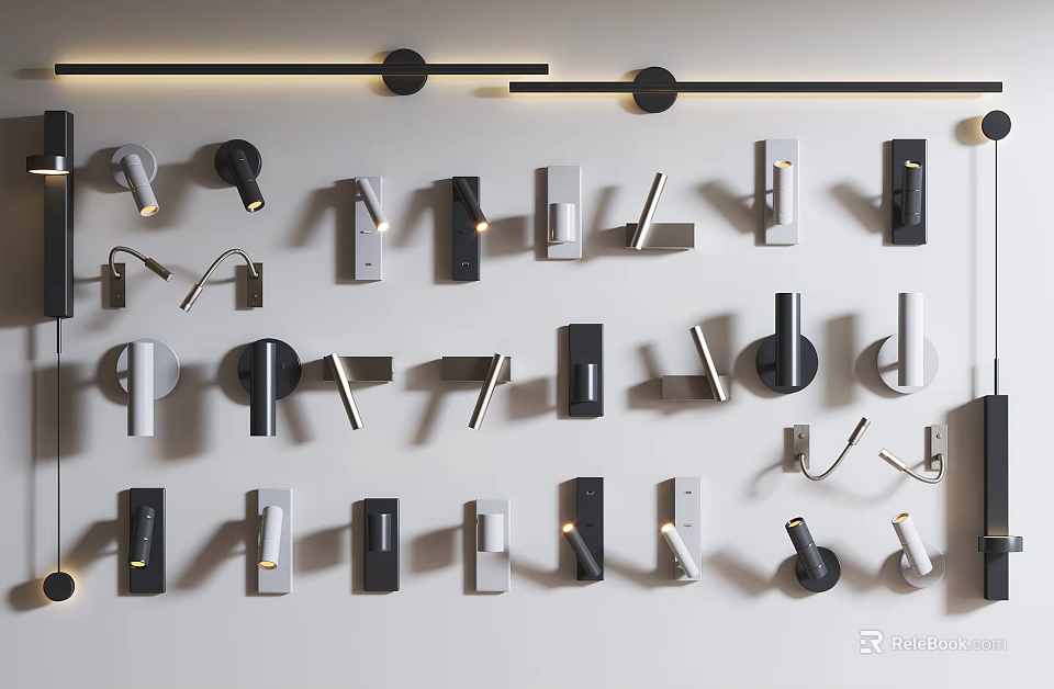 Modern Downlights And Spotlights With Various Designs And Black And White Colors On Wall 3d model 
