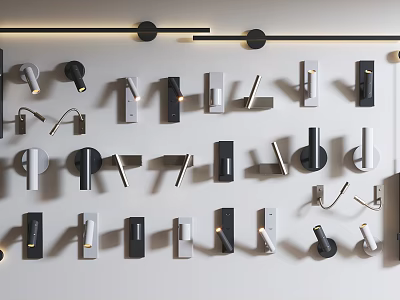Modern Downlights And Spotlights With Various Designs And Black And White Colors On Wall 3d model