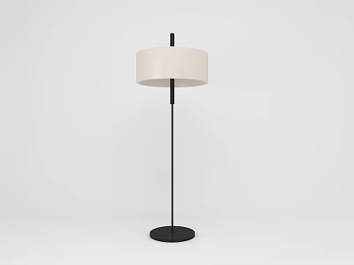 Minimalist Floor Lamp With Black Pole White Shade And Round Base 3d model