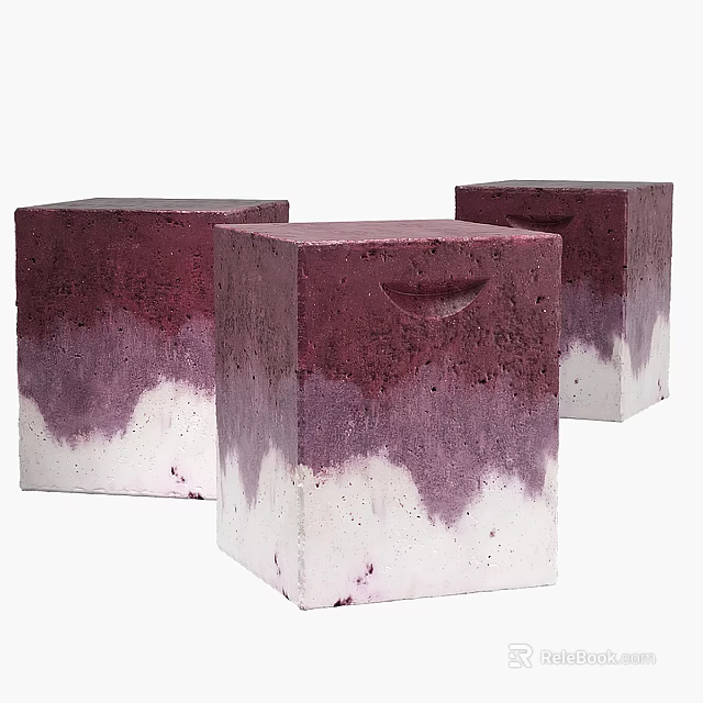Set Of Three Modern Concrete Side Tables With Purple White Gradient Textured Surface 3d model 